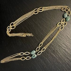 Semi Precious Green Jasper Multi Stone Gold Tone Chain Necklace